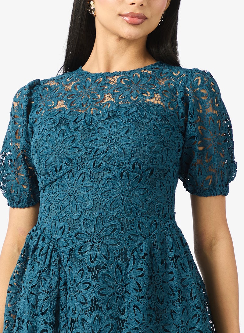 Maya Lace Detail Puff Sleeve Mini Dress - Image 3