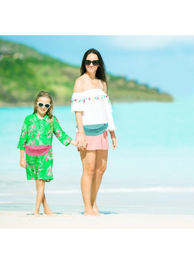 Luckam Mesh Beach Bag with Adjustable Strap, Shell Collecting Fanny Pack, Lightweight Breathable Pouch for Seashells, Rocks & Beach Treasures, Vacation Essentials for Boys & Girls (Blue and Pink, 2-pack) - Image 4