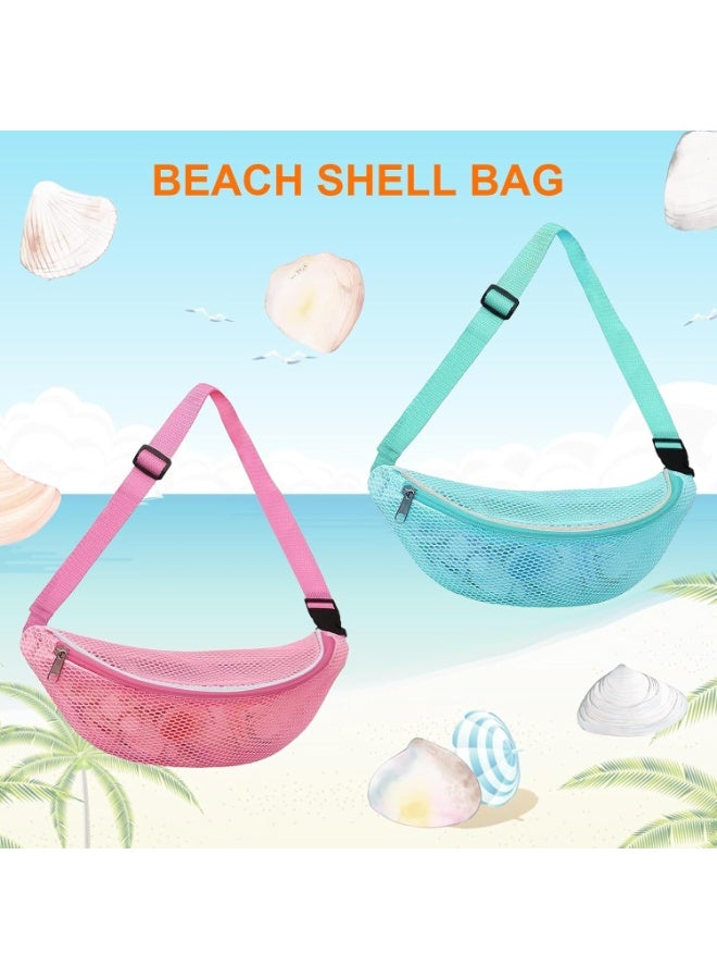 Luckam Mesh Beach Bag with Adjustable Strap, Shell Collecting Fanny Pack, Lightweight Breathable Pouch for Seashells, Rocks & Beach Treasures, Vacation Essentials for Boys & Girls (Blue and Pink, 2-pack) - Image 3