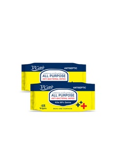 VCare V Care All Purpose Anti Bacterial Wipes 2 x 48 Count  - Image 1