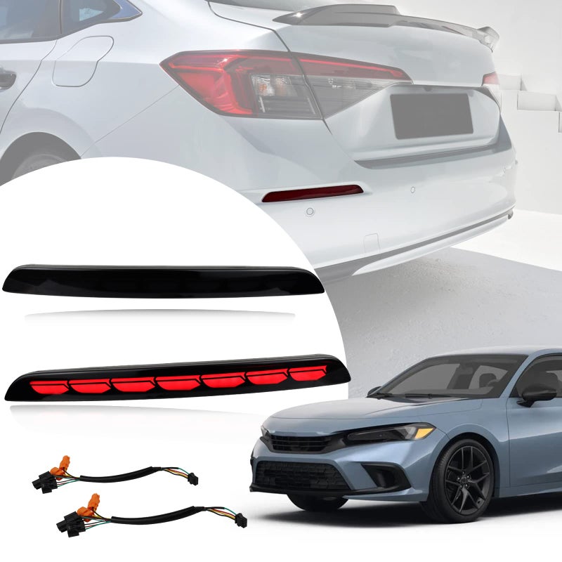 BINQIGOO Smoked Housing Full LED Rear Reflector Fog DRL Kit for Honda Civic 11th 20222023 Function as Sequential Turn Signal LightsDaytime Running LightBrake Light Kit SMOKED - Image 2