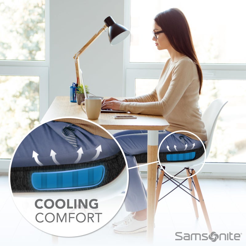 Samsonite Gel Infused Seat Cushion â€“ Ergonomic Cushion for Office Chair, Tailbone Pressure Pad, Coccyx Support for Sciatica, Memory Foam Seat for Car, Desk, or Gaming Chair Use, Black - Image 3
