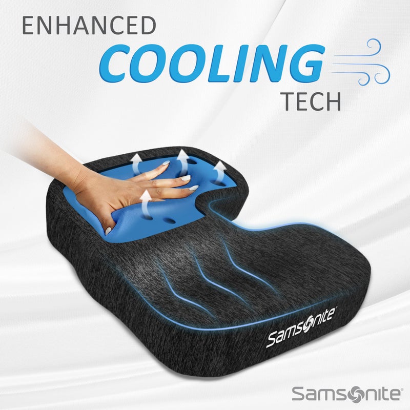 Samsonite Gel Infused Seat Cushion â€“ Ergonomic Cushion for Office Chair, Tailbone Pressure Pad, Coccyx Support for Sciatica, Memory Foam Seat for Car, Desk, or Gaming Chair Use, Black - Image 2