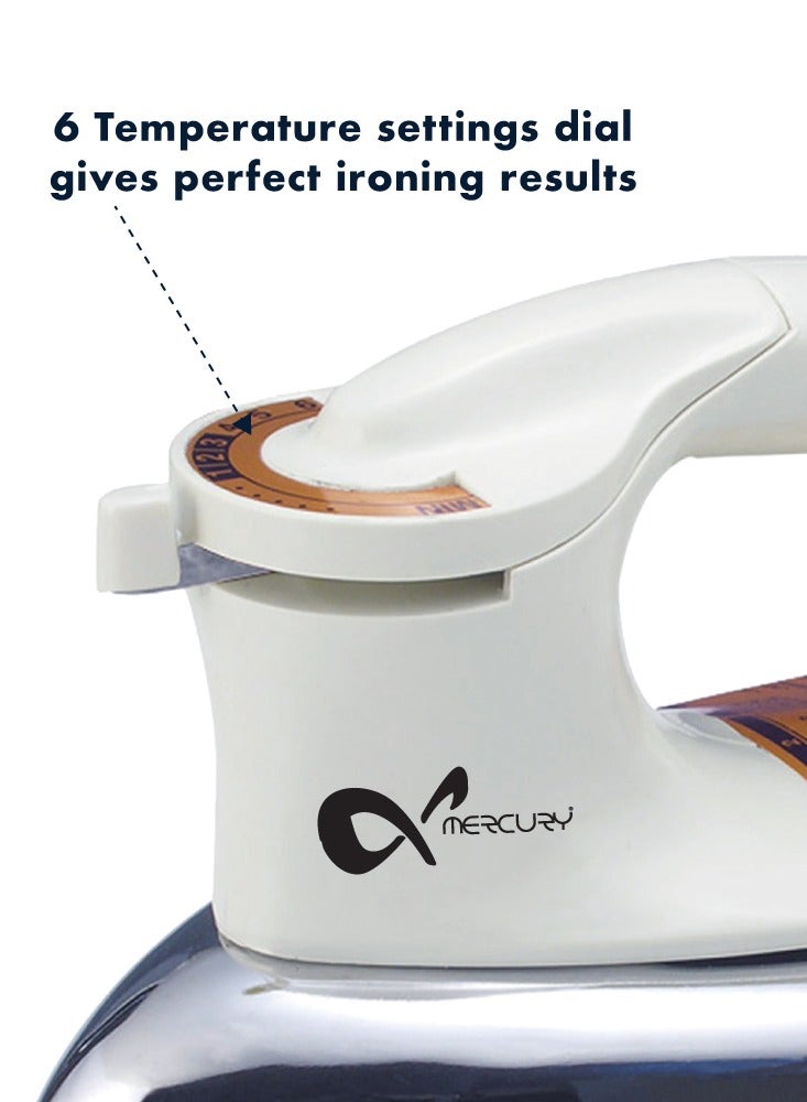 Mercury Automatic Dry Iron- MC 63| | 7 Years Warranty,4Pounds 1200 W White/Silver/Gold - Image 2