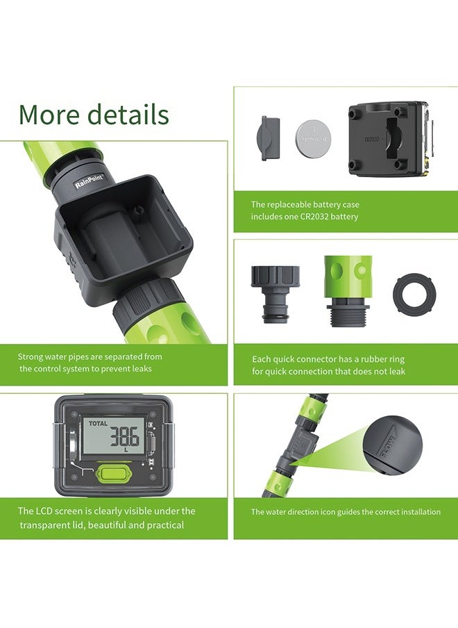 RAINPOINT - RAINPOINT Water Meter for Garden Hose, Water Flow Meter GPM Tracking Flow Rate Gallon Liter Water Consumption for Outdoor Garden Hose Watering, RV Water Tank Filling, Lawn Sprinkler, Nozzle Sprayer - Image 1