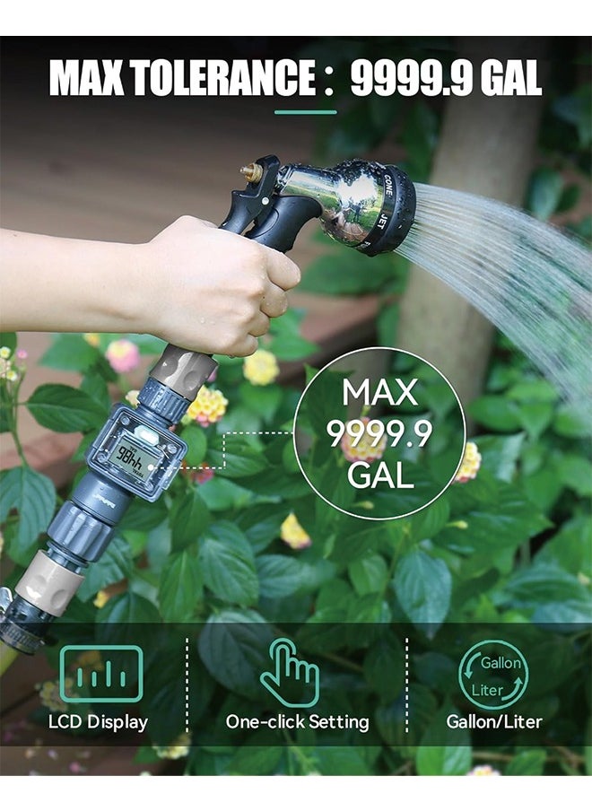 RAINPOINT - RAINPOINT Water Meter for Garden Hose, Water Flow Meter GPM Tracking Flow Rate Gallon Liter Water Consumption for Outdoor Garden Hose Watering, RV Water Tank Filling, Lawn Sprinkler, Nozzle Sprayer - Image 1