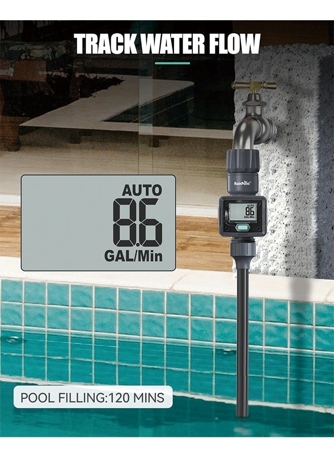 RAINPOINT - RAINPOINT Water Meter for Garden Hose, Water Flow Meter GPM Tracking Flow Rate Gallon Liter Water Consumption for Outdoor Garden Hose Watering, RV Water Tank Filling, Lawn Sprinkler, Nozzle Sprayer - Image 1