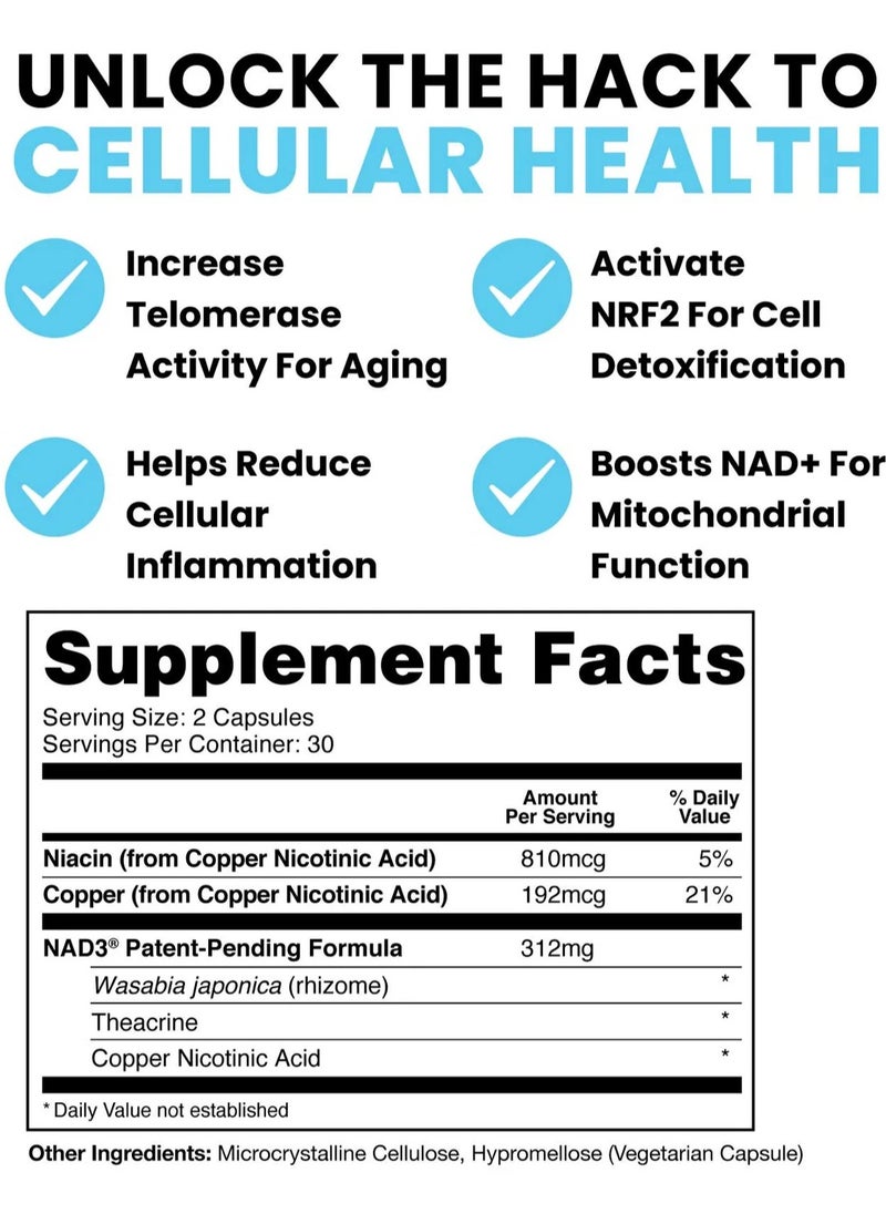 HPN - NAD3, NAD+ BOOSTER, 312 mg - 60 Vegetarian Capsules - Image 1