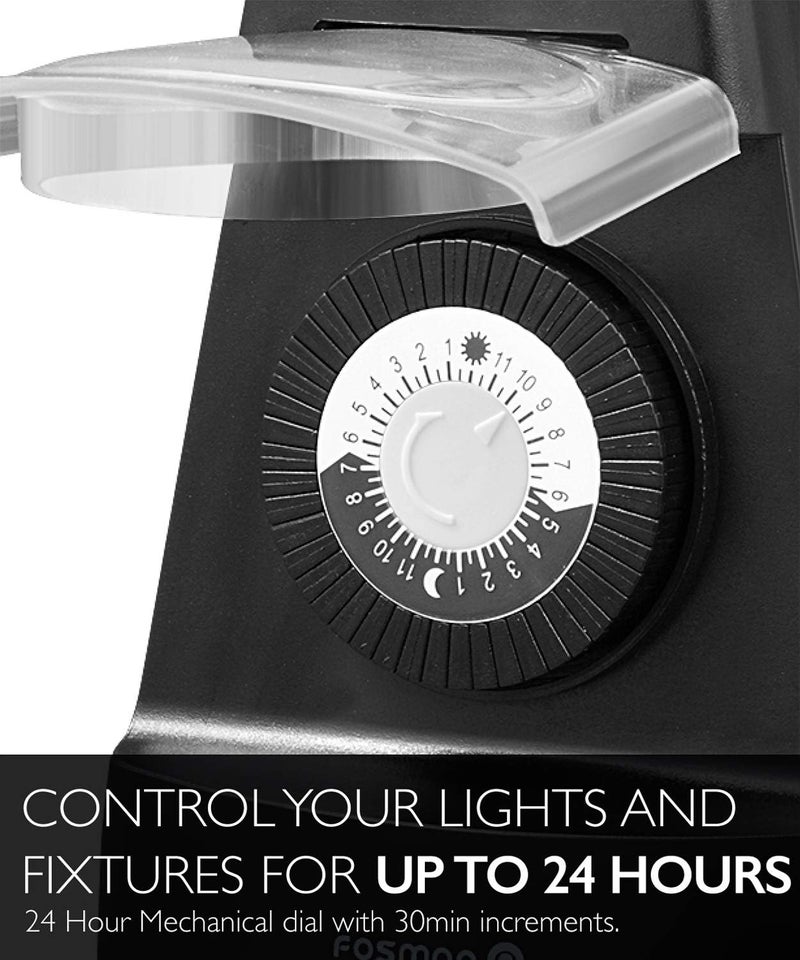 Fosmon Outdoor Dual Timer Outlet Waterproof, Outdoor Light Timer for Electrical Outlets, Weatherproof 24 Hour Mechanical Heavy Duty Plug for Lighting, Garden, 15A, 3-Prong, Grounded, ETL Listed - Image 2