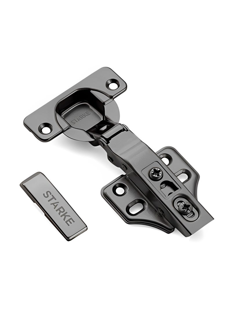 STARKE Pack of 8 Full Over Lay Soft Close Fast Mounted 1 Section Force Buffering Hinge - Black Electroplated, 105 Degree Opening Angle, 14-22 mm Application, Protective Cover & Screws included.  - Image 2