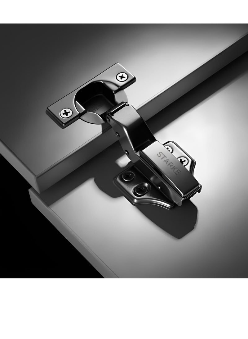 STARKE Pack of 8 Full Over Lay Soft Close Fast Mounted 1 Section Force Buffering Hinge - Black Electroplated, 105 Degree Opening Angle, 14-22 mm Application, Protective Cover & Screws included.  - Image 4