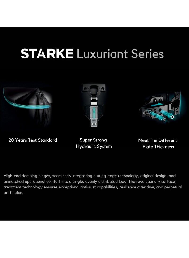 STARKE Pack of 8 Full Over Lay Soft Close Fast Mounted 1 Section Force Buffering Hinge - Black Electroplated, 105 Degree Opening Angle, 14-22 mm Application, Protective Cover & Screws included.  - Image 5