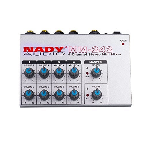 Nady MM-242 4 Stereo / 8 Mono Channel Mini Mixer with mono/stereo mode, ¼” Inputs and outputs – battery powered, or use optional AC adapter - Image 2