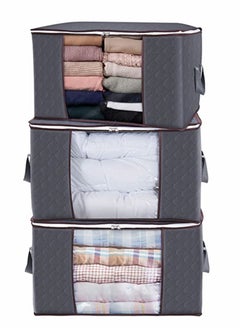 Y&D Large Capacity Clothes Storage Bag, with Reinforced Handle Thick Fabric for Comforters, Blankets, Bedding, Foldable Sturdy Zipper, Clear Window, 3 Pack, Grey  - Image 1