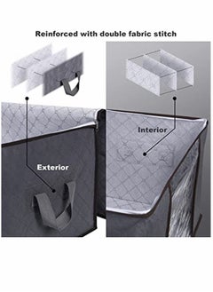 Y&D Large Capacity Clothes Storage Bag, with Reinforced Handle Thick Fabric for Comforters, Blankets, Bedding, Foldable Sturdy Zipper, Clear Window, 3 Pack, Grey  - Image 3