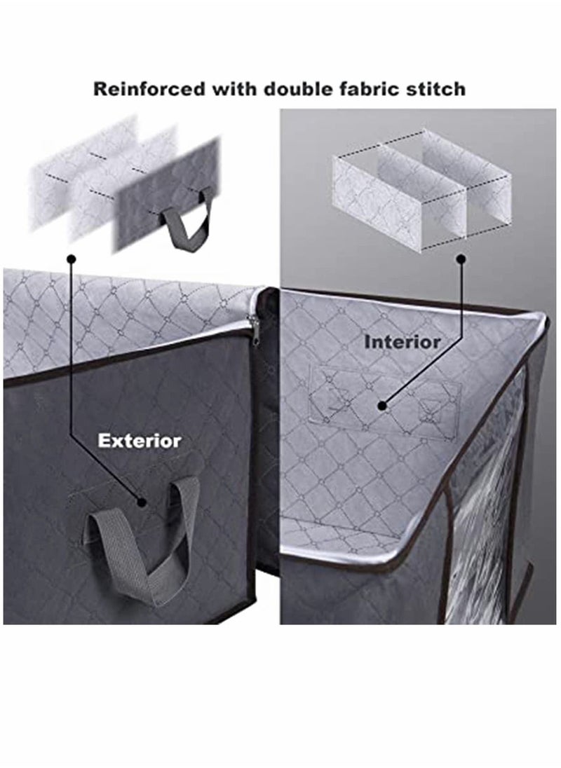 Y&D - Large Capacity Clothes Storage Bag, with Reinforced Handle Thick Fabric for Comforters, Blankets, Bedding, Foldable Sturdy Zipper, Clear Window, 3 Pack, Grey - Image 1