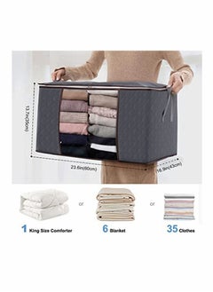 Y&D Large Capacity Clothes Storage Bag, with Reinforced Handle Thick Fabric for Comforters, Blankets, Bedding, Foldable Sturdy Zipper, Clear Window, 3 Pack, Grey  - Image 2