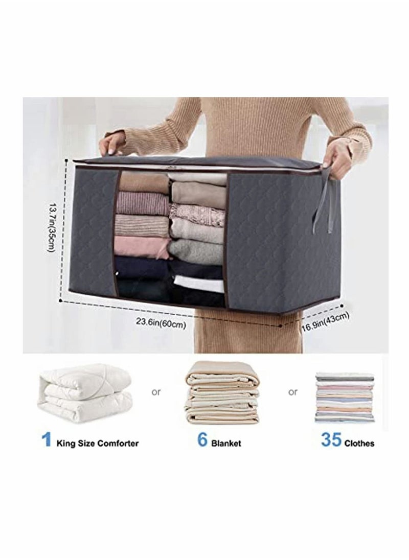 Y&D - Large Capacity Clothes Storage Bag, with Reinforced Handle Thick Fabric for Comforters, Blankets, Bedding, Foldable Sturdy Zipper, Clear Window, 3 Pack, Grey - Image 1