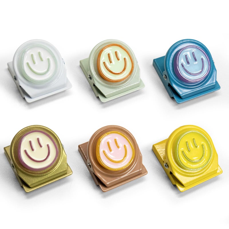 Eunoir 6Pcs Cute Magnetic Clips â€“ Pastel Happy Face Fridge Magnets for Artwork Display, Aesthetic Locker & Whiteboard Magnets for Home, Dorm & Kitchen DÃ©cor - Image 1