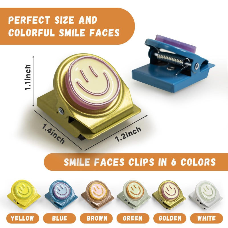 Eunoir 6Pcs Cute Magnetic Clips â€“ Pastel Happy Face Fridge Magnets for Artwork Display, Aesthetic Locker & Whiteboard Magnets for Home, Dorm & Kitchen DÃ©cor - Image 2