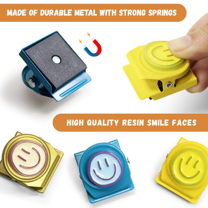 Eunoir 6Pcs Cute Magnetic Clips â€“ Pastel Happy Face Fridge Magnets for Artwork Display, Aesthetic Locker & Whiteboard Magnets for Home, Dorm & Kitchen DÃ©cor - Image 3