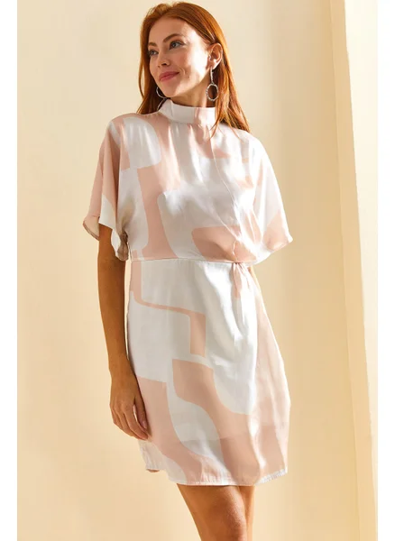 Lithe Double Breasted Collar Skirt Lined Pleated Patterned Dress