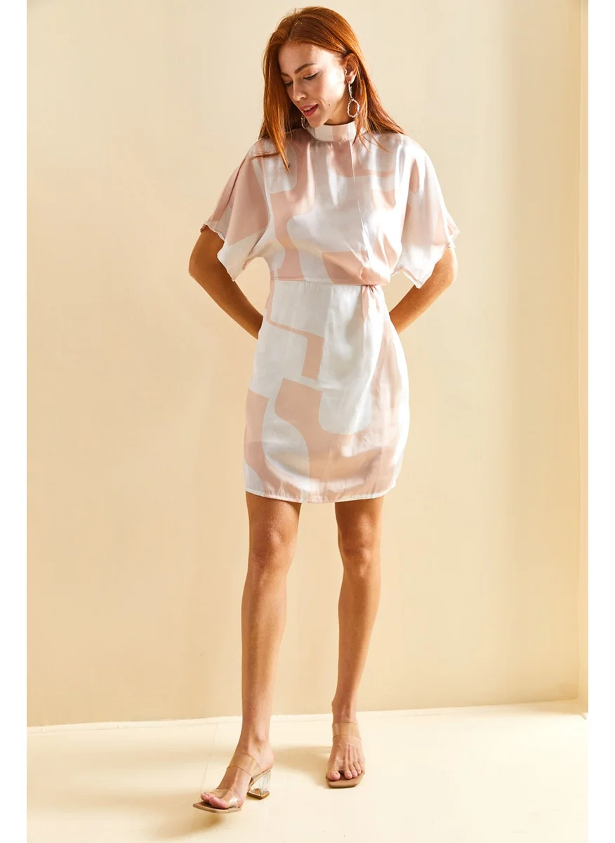Lithe Double Breasted Collar Skirt Lined Pleated Patterned Dress