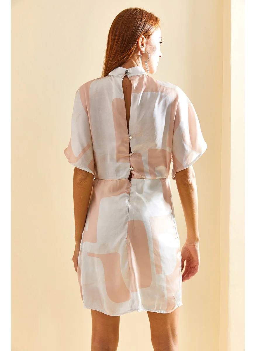 Lithe Double Breasted Collar Skirt Lined Pleated Patterned Dress