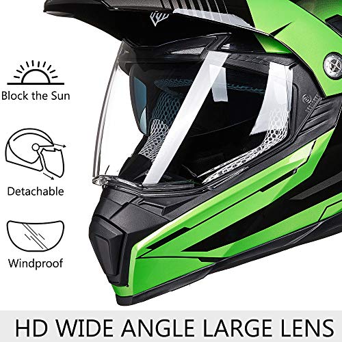 ILM Off Road Motorcycle Dual Sport Helmet Full Face Sun Visor Dirt Bike ATV Motocross Casco DOT Certified Model 606V(Green, M) - Image 4