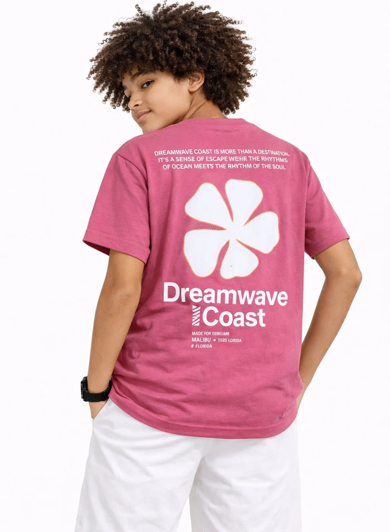 Victor And Jane Mauve Boys’ Relaxed Fit T-Shirt – “Dreamwave Coast” Graphic Tee (Front & Back Print) for Men | Best Price UAE