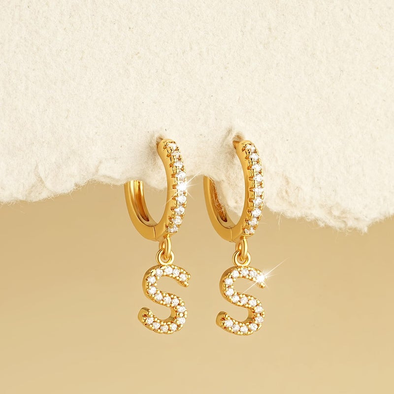 MYEARS Women Huggie Hoop Earrings Gold Initial B Dangle Drop Cubic Zirconia 14K Gold Filled Small Simple Hypoallergenic Personalized Jewelry - Image 5