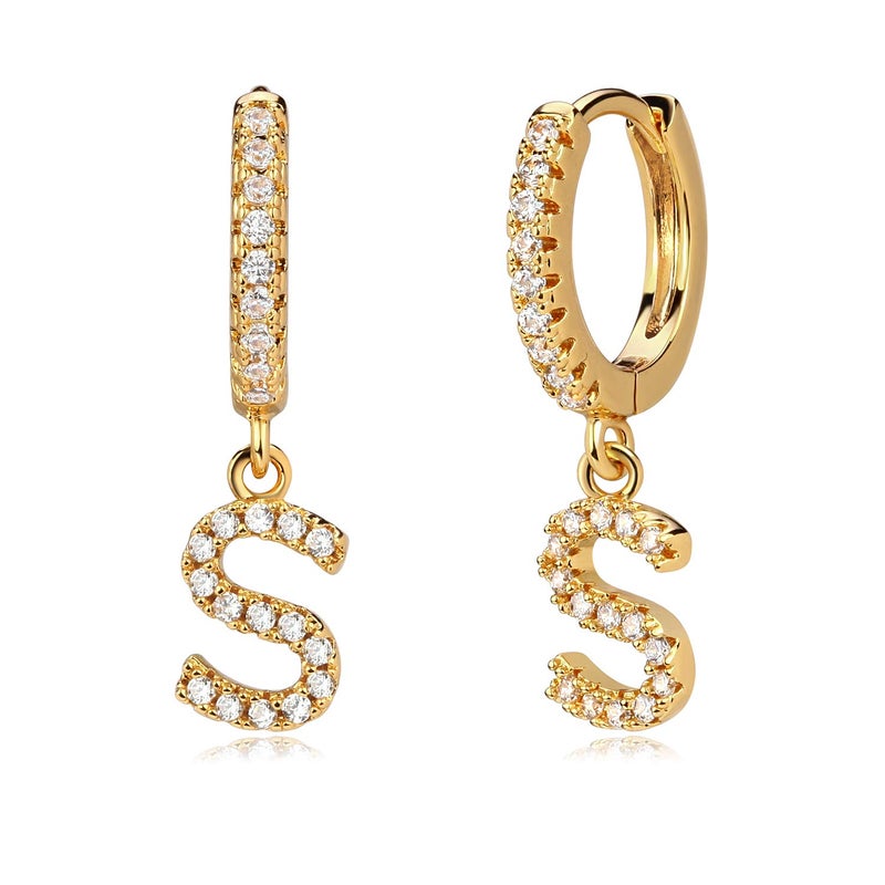 MYEARS Women Huggie Hoop Earrings Gold Initial B Dangle Drop Cubic Zirconia 14K Gold Filled Small Simple Hypoallergenic Personalized Jewelry - Image 1
