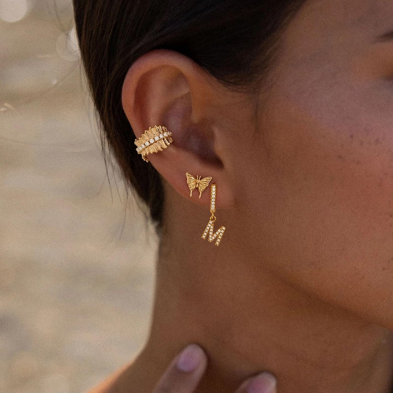 MYEARS Women Huggie Hoop Earrings Gold Initial B Dangle Drop Cubic Zirconia 14K Gold Filled Small Simple Hypoallergenic Personalized Jewelry - Image 3