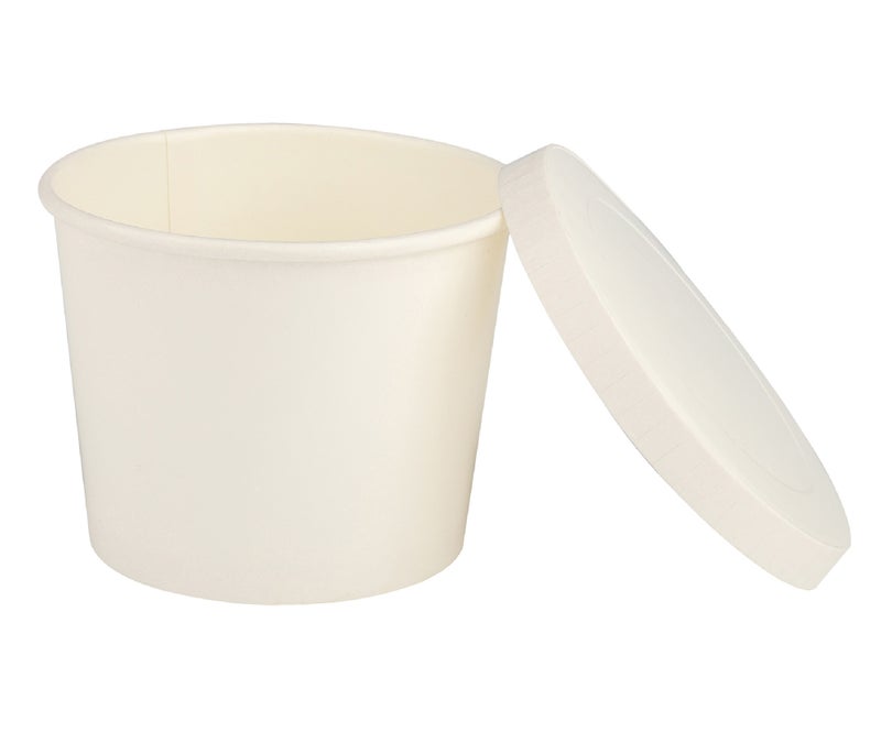 e kysa basics ekysa basics Disposable Hard Paper Food Container with Lid – 500 ml, Leak-Resistant, Eco-Friendly Bowl/Tub, Durable, White & Beige, Pack of 15 - Image 1