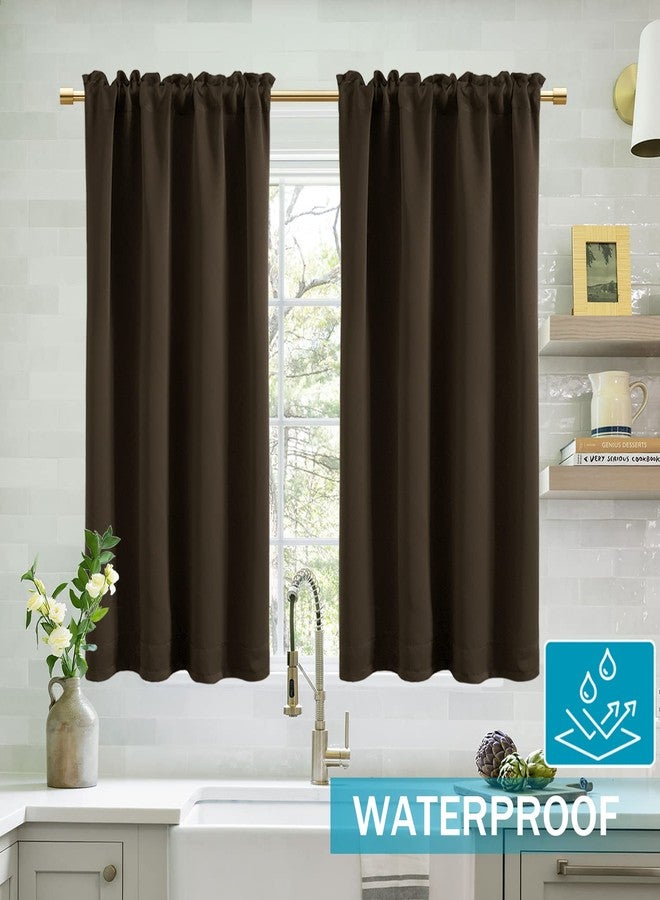 PANELSBURG Bathroom Curtains Window,48 Inch Short Length Waterproof Brown Blackout Curtains for Ktichen Shower Window,Dark Chocolate,2 Panels - Image 2