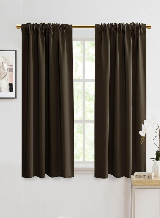 PANELSBURG Bathroom Curtains Window,48 Inch Short Length Waterproof Brown Blackout Curtains for Ktichen Shower Window,Dark Chocolate,2 Panels - Image 1