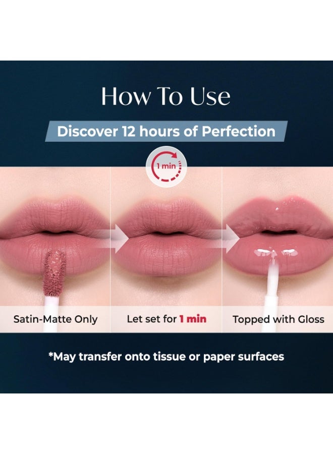 Laka Perfect Twin Lip - Dual-Ended Matte Liquid Lipstick & Clear Gloss | Transfer Proof Color | High Pigmented Lightweight Non-Sticky | Korean Makeup | #901 True Peach (Warm Nude Peach), 0.31oz - Image 3