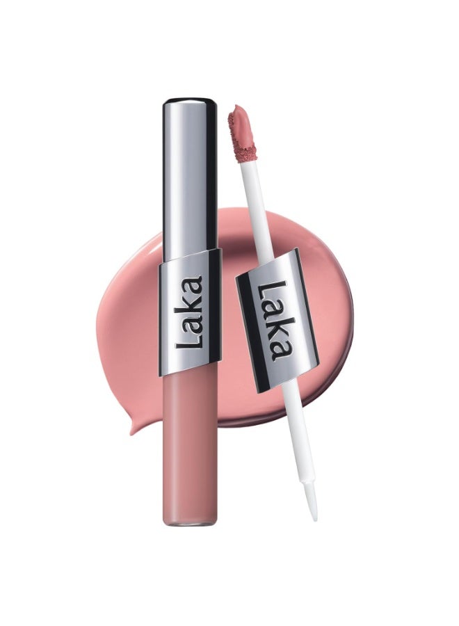Laka Perfect Twin Lip - Dual-Ended Matte Liquid Lipstick & Clear Gloss | Transfer Proof Color | High Pigmented Lightweight Non-Sticky | Korean Makeup | #901 True Peach (Warm Nude Peach), 0.31oz - Image 1