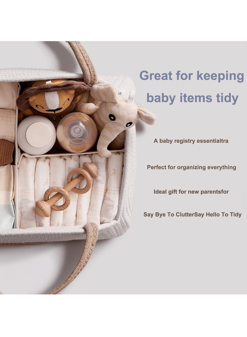 general Baby Nappy Caddy, Nappy Organiser, Nursery Bohemian cotton rope storage basket, Portable Car Organizer with Removable Inserts (White/Khaki) - Image 3