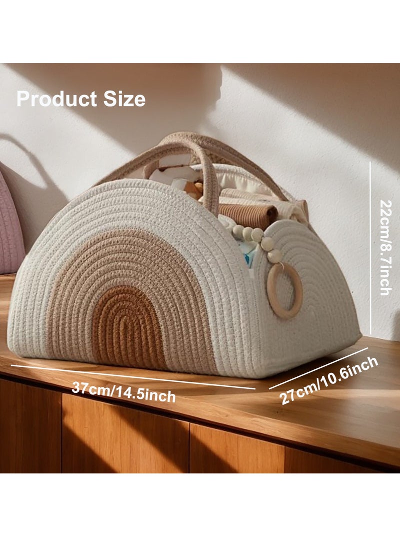 general Baby Nappy Caddy, Nappy Organiser, Nursery Bohemian cotton rope storage basket, Portable Car Organizer with Removable Inserts (White/Khaki) - Image 2