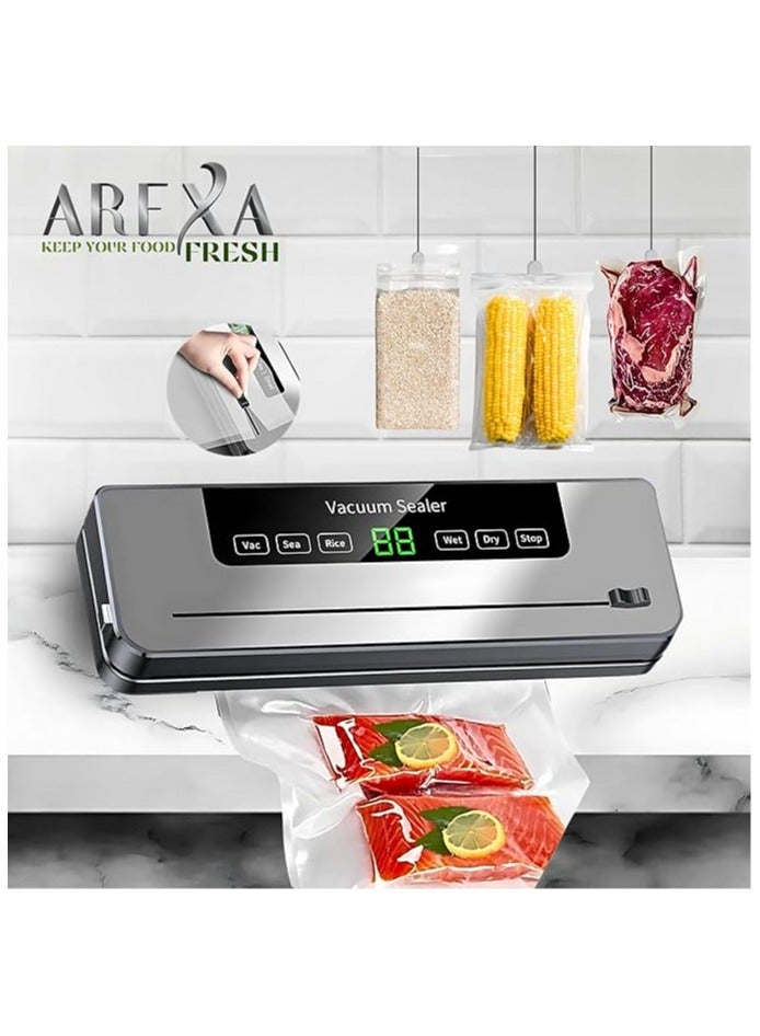أريكسا آلة غلق الفراغ من AREXA مع وظيفة 6 في 1، وقاطع مدمج، و20 كيس تفريغ، وغلق جاف/رطب - رائعة لبقايا الطعام، وإعداد الوجبات، والتخزين بالجملة - Image 4