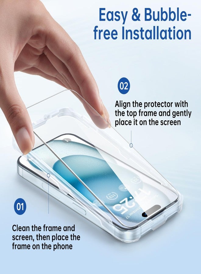 SYNCWIRE Screen Protector for iPhone 15 [6.1 inch], Reinforced Tempered Glass with Easy Installation Frame, Bubble Free, HD Clear, Shatterproof, Scratch Resistant, Case Friendly, 3 Pack - Image 3