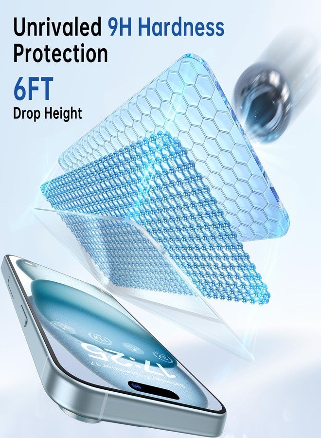 SYNCWIRE Screen Protector for iPhone 15 [6.1 inch], Reinforced Tempered Glass with Easy Installation Frame, Bubble Free, HD Clear, Shatterproof, Scratch Resistant, Case Friendly, 3 Pack - Image 4