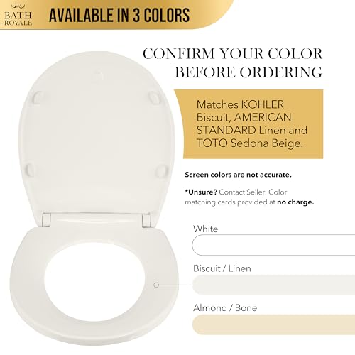 Bath Royale Round Toilet Seat Replacement with Cover BR500-01 Slow Close, Heavy Duty Sturdy, Stain-Resistant, No Jiggle and Easy to Clean, Fits All Toilet Brands, Executive Series - Biscuit/Linen, - Image 3