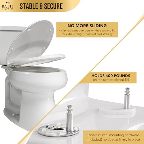 Bath Royale Round Toilet Seat Replacement with Cover BR500-01 Slow Close, Heavy Duty Sturdy, Stain-Resistant, No Jiggle and Easy to Clean, Fits All Toilet Brands, Executive Series - Biscuit/Linen, - Image 5