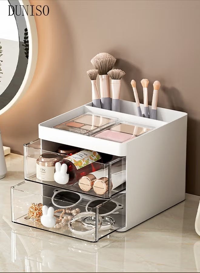 DUNISO Makeup Organizer, Cosmetic Desk Storage Box with Drawers Skincare Organizers for Dressing Table, Countertop, Bathroom Counter, Vanity Holder for Brushes, Lotions, Lipstick, Perfume - Image 1
