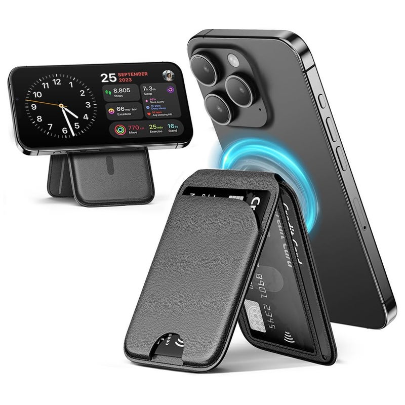 Zorbes محفظة زوربز ماغسيف، حامل بطاقات مغناطيسي قوي، محفظة جلدية مع قاعدة قابلة للتعديل، حامل بطاقات ثنائي الطي نحيف لسلسلة آيفون 15/14/13/12 (غير متوافق مع 13/12 ميني، أسود) - Image 2