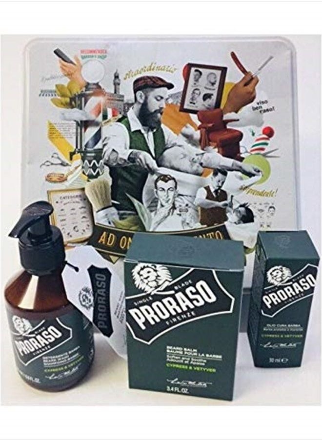 proraso - Beard Care Kit for Men | Cypress & Vetyver Beard Wash, Oil and Balm Gift Set to Cleanse, Soothe and Soften All Beard Lengths & Skin Types - Image 1