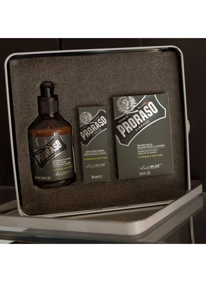 proraso - Beard Care Kit for Men | Cypress & Vetyver Beard Wash, Oil and Balm Gift Set to Cleanse, Soothe and Soften All Beard Lengths & Skin Types - Image 1