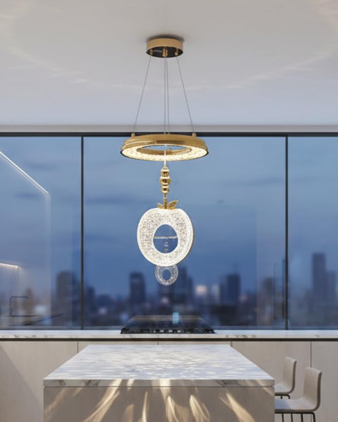 swanart Luxury Crystaple Crystal Apple Chandelier – Elegant LED Pendant Light with 3-in-1 Color Change, Height Adjustable – Modern Gold & Crystal Ceiling Light for Home & Office - Image 1